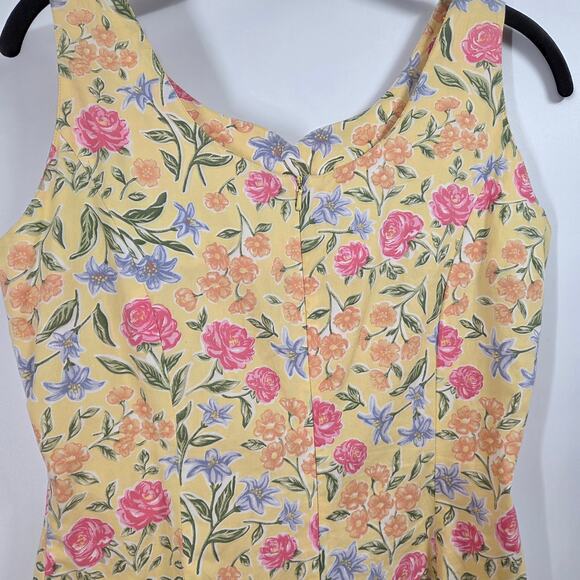 VTG Herman Geist women 6P Yellow Floral Sweetheart Fit Flare Cottage Midi Dress - Picture 5 of 6